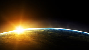 earth illustration, space, Earth, sunset, space art