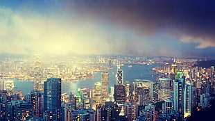 gray city buildings, city, Hong Kong
