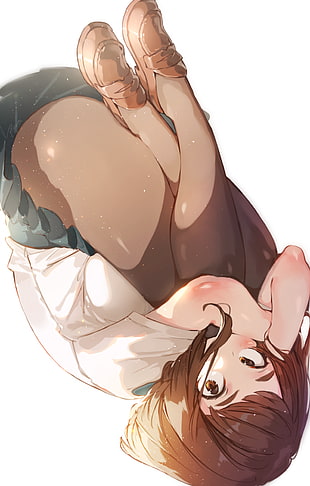 brown haired female anime character illustration, Boku no Hero Academia, anime girls, Uraraka Ochako, upside down