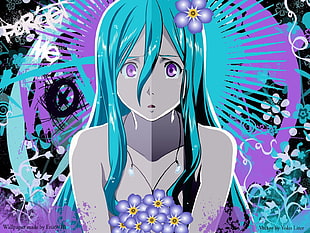 female anime character in blue hair HD wallpaper