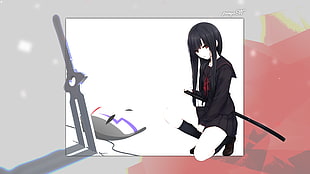 black haired anime school girl illustration