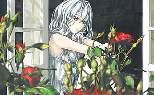 silver haired animated woman near window