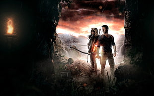 Nathan Drake and Lara Croft illustration, uncharted , Tomb Raider, Nathan Drake, Lara Croft HD wallpaper