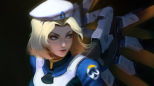 female cop illustration, video games, Overwatch, Combat Medic Ziegler, Mercy (Overwatch) HD wallpaper