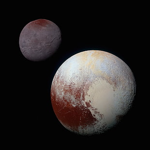two gray planets, Charon, Solar System, universe, astronomy