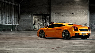 orange Lambhorgini coupe, car, orange cars, Lamborghini, vehicle