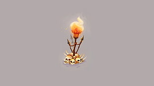 skull torch illustration, minimalism, skull, spear, gray background