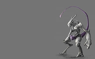 gray character illustration, Pokémon, Mewtwo, simple background