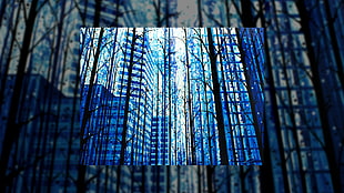 high-rise building, Amy Shackleton, gravity paintings, blue, cityscape