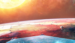 outer space illustration, space, Sun, planet