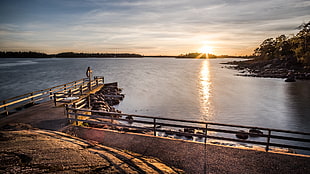 sunrise view from dock near body of water, finland HD wallpaper