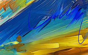blue, yellow, and green abstract painting