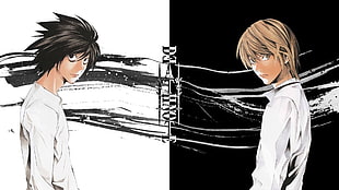 two brown and black haired male anime characters, Death Note, Yagami Light, Lawliet Lawsford