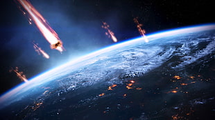 asteroids illustration, Mass Effect, space, Earth, meteors