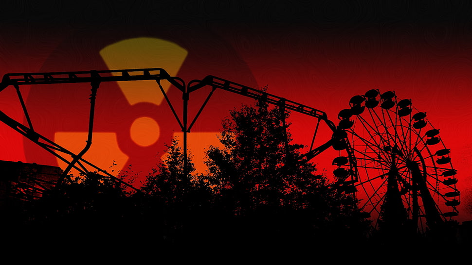 roller coaster and merry-go-round silhouette HD wallpaper
