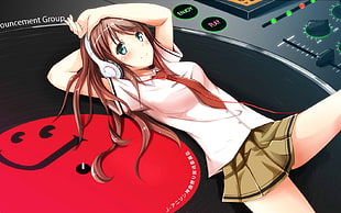 girl with uniform animated character, ecchi, tie, headphones, anime girls