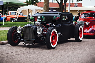 vintage black classic car, car, vehicle, Hot Rod