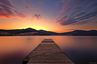 Boat Dock during sunset, kastoria, greece HD wallpaper