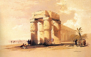 group of people standing beside rock monument wallpaper, David Roberts , Egypt, painting