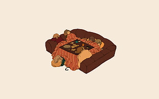 brown bed illustration, anime
