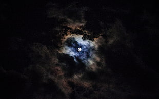 moon in a gap between clouds