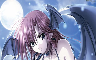 female anime wearing black wings wallpaper HD wallpaper