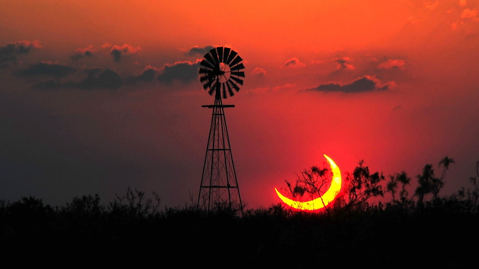 sunset scenery, landscape, Sun, Texas, eclipse  HD wallpaper