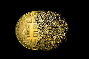 round gold-colored coin, Bitcoin, gold, money