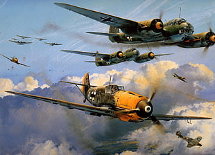 gray and orange helicopters illustration, Messerschmitt, Messerschmitt Bf-109, World War II, Germany HD wallpaper