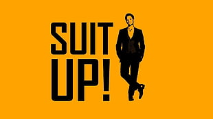 yellow background with suit up! text overlay, Neil Patrick Harris, men, orange background, actor HD wallpaper