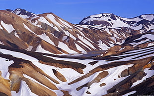 brown mountains, mountains, snow, brown, white