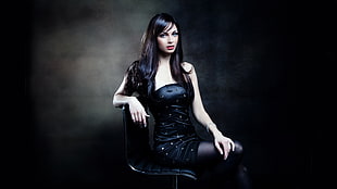 woman in black strapless dress HD wallpaper