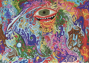 multicolored abstract painting, psychedelic, surreal, artwork, eyes