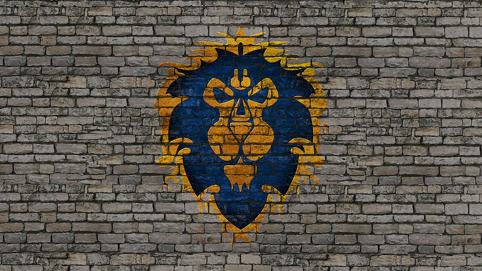 yellow and blue lion printed, World of Warcraft, Alliance, wall, logo HD wallpaper