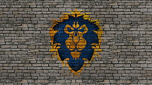 yellow and blue lion printed, World of Warcraft, Alliance, wall, logo