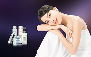 woman in white towel in skin glowing product advertisement HD wallpaper