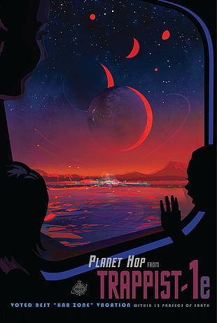 Planet Hop from Trappist poster, planet, space, NASA, JPL (Jet Propulsion Laboratory)
