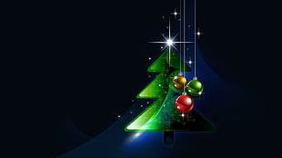 Christmas tree illustration, Christmas, baubles, stars