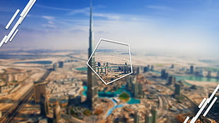 high-rise building, city, Dubai, digital art, Pentagon