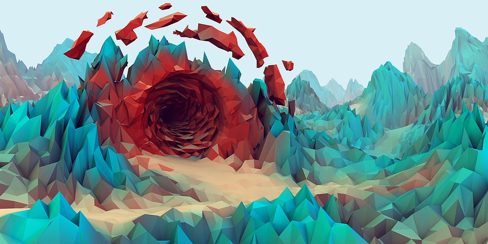 dimension wallpaper, drawn, cave, low poly HD wallpaper