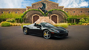 black Ferrari 458 Italia Spyder coupe, car, sports car, black cars, Ferrari HD wallpaper