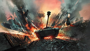 black battle tank illustration HD wallpaper