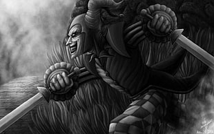 killer clown illustration, fantasy art, Shaco (League of Legends)