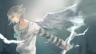 anime male character with wings illustration, anime, angel