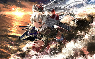 white haired female anime character illustration, Kantai Collection, Amatsukaze (Kancolle) HD wallpaper
