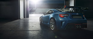 blue sports coupe, ultra-wide, car, Subaru