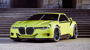 yellow-green BMW coupe, car, sports car, BMW