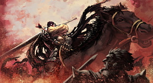 warrior riding horse digital wallpaper, Berserk, Black Swordsman, Guts