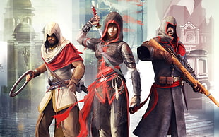 three Assassin's Creed characters digital wallpaper