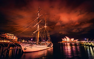 white sailing boat, nature, Sydney, Sydney Opera House, sailing ship